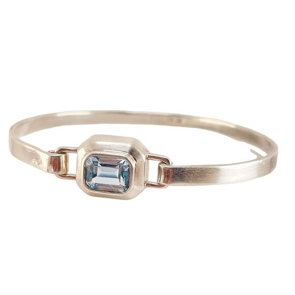 Blue Topaz Faceted, Rectangular Stone, Bezel Set Sterling Cuff Bracelet - Picture 4 of 11